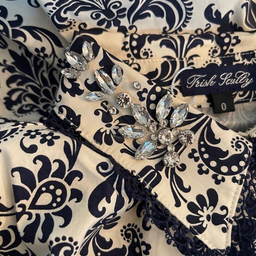 Trish Scully Costance Maxi Dress NWT Size 0 | Navy Damask Cottagecore Button-Up - Picture 7 of 12